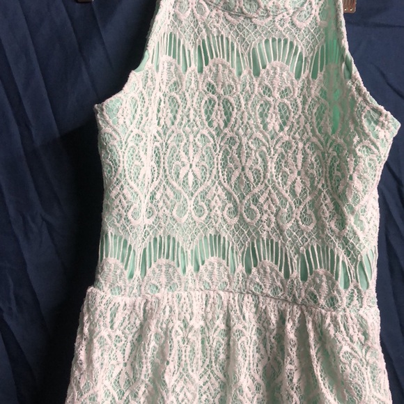 Lacey open knit Easter dress mint green white overlay sz 16 - Picture 4 of 15